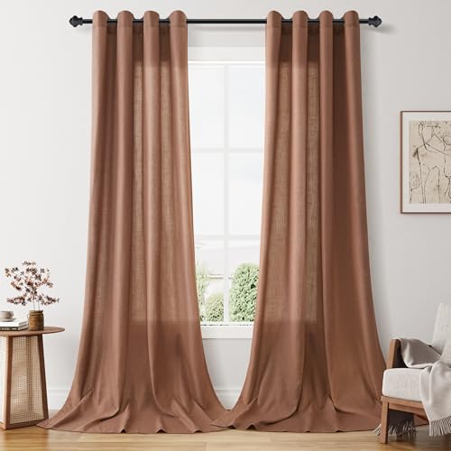 Image of Extra Long Cappuccino Linen Curtains 108 Inches Length for Living Room Sheer Grommet Light Filtering Privacy Neutral Drapes Luxury Modern Rustic Window Curtain for Bedroom Dining Room 52x108, 2 Panel