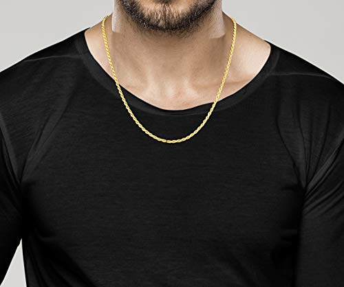 Miabella Italian Solid 18K Gold Over 925 Sterling Silver 2mm, 3mm Diamond-Cut Braided Rope Chain Necklace for Men Women, Made in Italy3