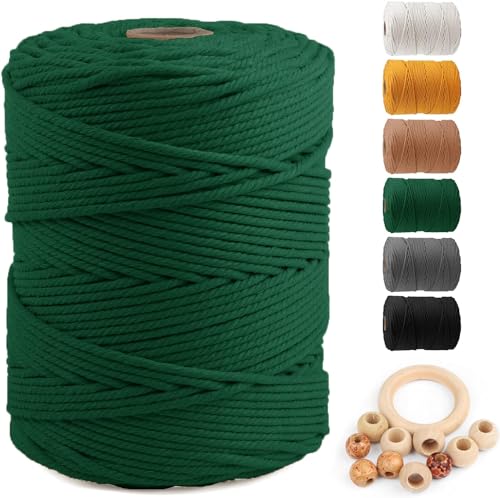 Image of ZUEXT Macrame Cord, Blackish Green, 3mm x 547yds Cotton String Macrame Yarn | Natural Handmade, 4 Strands Twisted Cotton Rope, for Craft Wall Hanging Weaving Tapestry Dream Catchers Hanger DIY Gift, 500m
