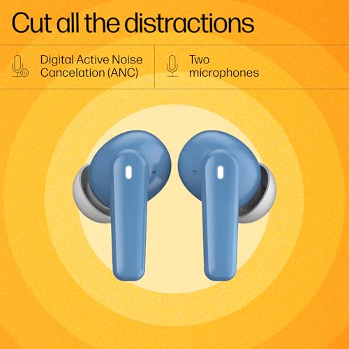 Image of HP H150 Wireless Earbuds, Bluetooth connectivity, Digital Active Noise Cancelation, 7 Hours of Playtime, Fingerprint Touch, IPX3 Water-Resistant Design, 1-Year Limited Warranty, Blue, A20QBAA