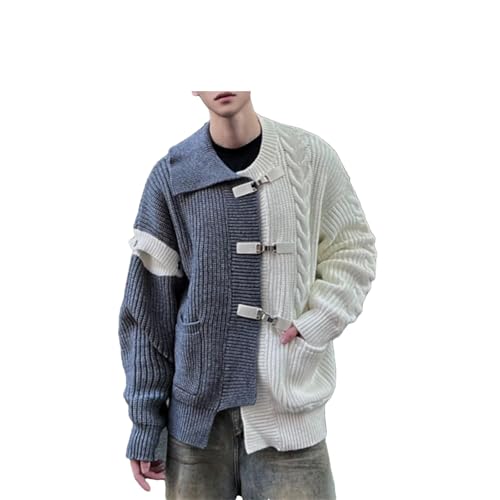 Men Contrast Color Patchwork Knitted Cardigan Buttons Lapel Tops