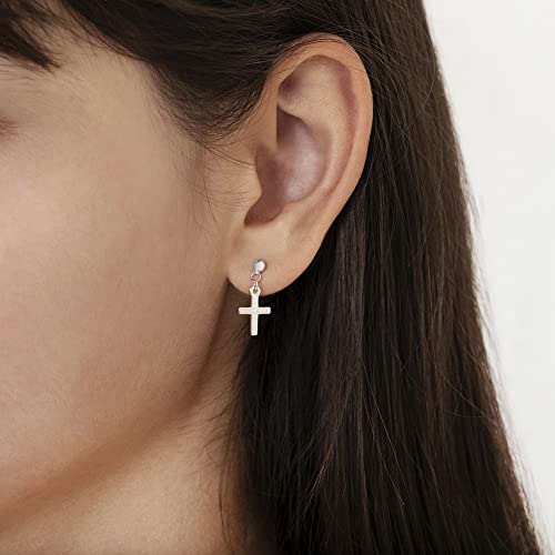 925 Sterling Silver Kids Small Cross Dangle Earrings with Locking Safety Screw Back for Young Girls & Preteens - Religious Earrings3