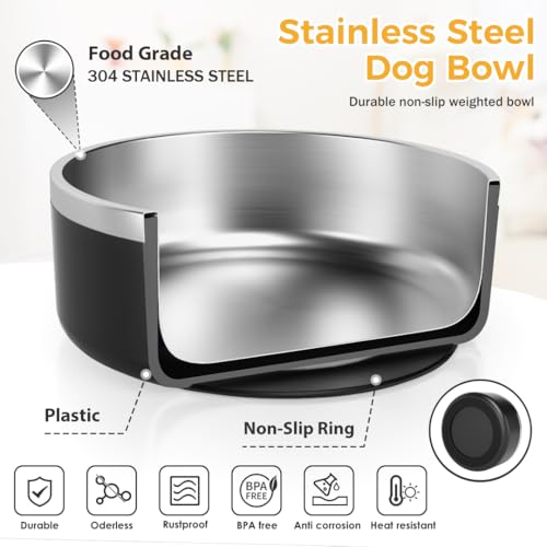 Image of Dog Bowl for Food and Water, 40 Oz Stainless Steel Pet Feeding Bowl, Durable Non-Skid Double Wall Insulated Heavy Duty with Rubber Bottom for Medium Large Sized Dogs Cats (64 Ounces /8 Cup, Black)