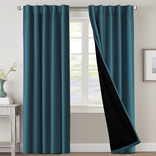 H.VERSAILTEX 100% Blackout Curtains for Bedroom with Black Liner Full Room Darkening Curtains Thermal Insulated Back Tab/Rod Pocket Window Drapes for Living Room, 2 Panels, 42 x 84 Inch, Dark Teal
