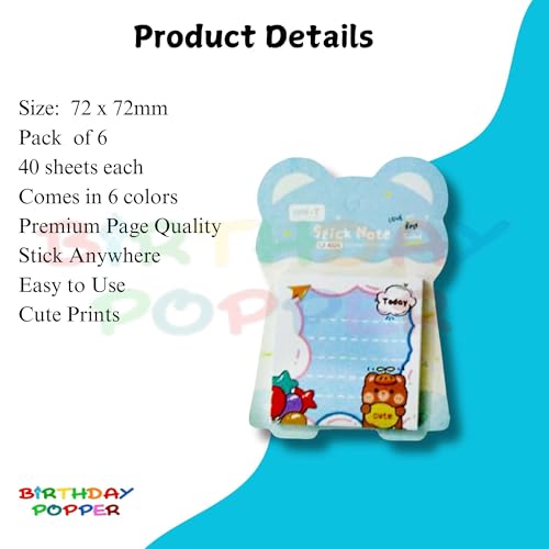 Image of Birthday Popper Sticky Pads | Set of 6 | Cute Rabbit Design Colorful Memo Pads & Notepad Stickers | Ideal for Schools, Offices, Colleges, Birthday Return Gifts for Kids of All Ages