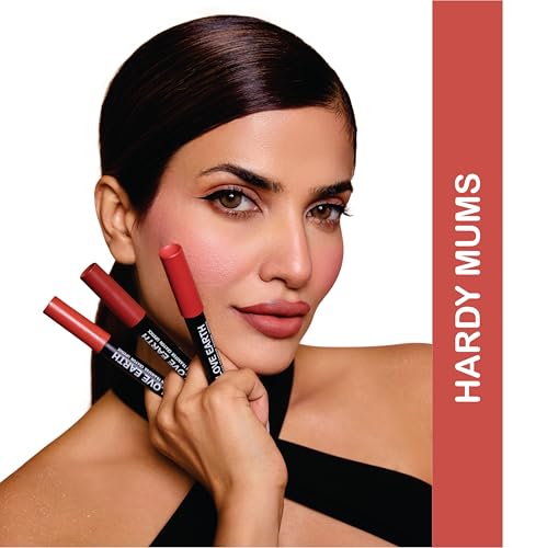 Image of Love Earth Non Transfer Crayon Lipstick-Hardy Mums | Lightweight & Longlasting, Smudge Proof, Transferproof, Matte Lipstick | Crayon Lipstick up to 12 Hours Stay -3.5g