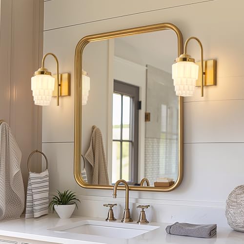 Image of Gold Wall Sconces, 1-Light Modern Sconce Wall Lighting Fixtures with Milky White Glass Shade, Brushed Wall Lamp for Living Room, Bedroom, Bathroom (Gold, 1 Pack)