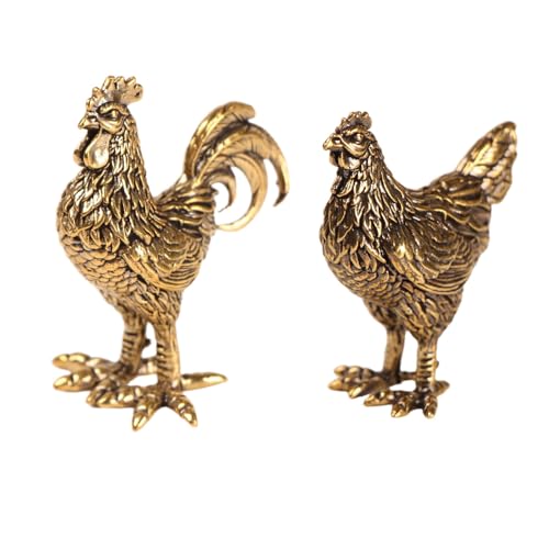 Set de 2 Figuras de Gallo y Gallina en Bronce miniatura 1