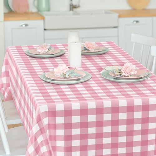 Image of 12Pack Table Cloth Rectangle Table, 54 inch x 108 inch Plastic Table Cloth Disposable, Waterproof Pink and White Checkered Table Cover for Outdoor Picnic Birthday Party Supplies Gathering BBQ Holiday Dinner