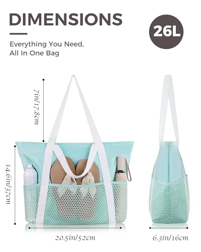 Image of HOMESPON Beach Bag Large Waterproof Sandproof Tote for Women with Zipper and Mesh Pockets