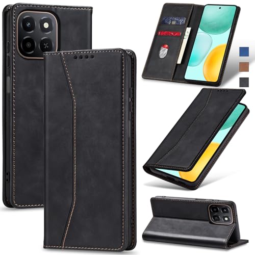 Image of Jasonyu Case for Honor X6c Leather Wallet Flip Cover with Card Holder,Kickstand, Magnetic Closure,TPU Shockproof Phone Case (Black)
