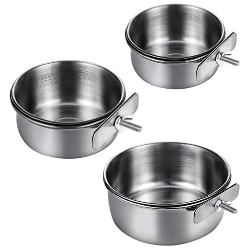Firtink Juego de 3 platos de alimentación de pájaros, de acero inoxidable, para loros, jaula de animales, jaula de pájaros, soporte con soporte de abrazadera para comedero de comida (S/M/L) Cover