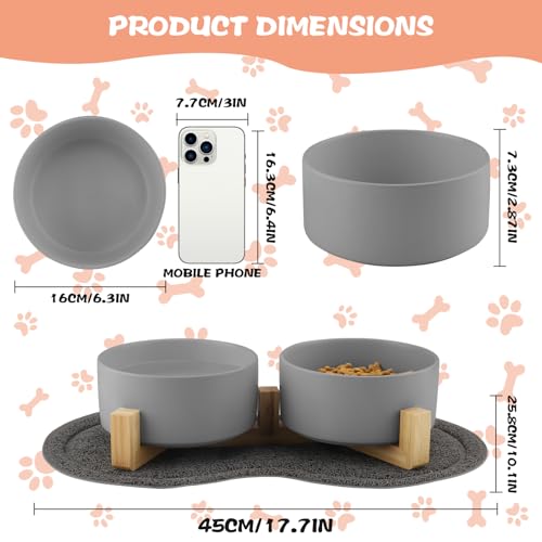 Wozzies 3 in 1 Hundenapf Keramik, 850ML Doppel Futternapf Hund Set mit Rutschschutzmatte, Wassernapf mit Halterung für große Hunde, Kleine und Mittlere Hunde und Erwachsene Katzen