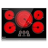 AMZCHEF Electric Cooktop 36 Inch,5 Burners Built-in Electric Stove Top,Max 9000W Ceramic Glass Countertop with Touch Control,9 Heating Level,Max 3000W Triple Zone,Safety Lock
