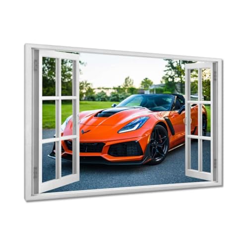Toile voiture de sport orange pour sublimer la déco de votre salon