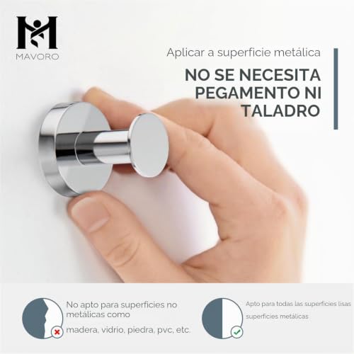 Miniatura 4 de Mavoro Ganchos Para Colgar Abrigos Y Bolsos - Set De 2 Ganchos Cromados Con Imanes Potentes - Imanes De Neodimio 52 Colgador De Pared Con Cabezal Tipo Chincheta Para Frigorífico, Taquilla