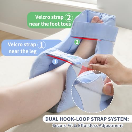 Image of EZ Assistive Heel Protectors for Pressure Sores & Bed Sores - Open Heel Design with Adjustable Straps, Soft & Supportive Padding, Machine Washable - One Size Fits Most (Single Pack,Blue)