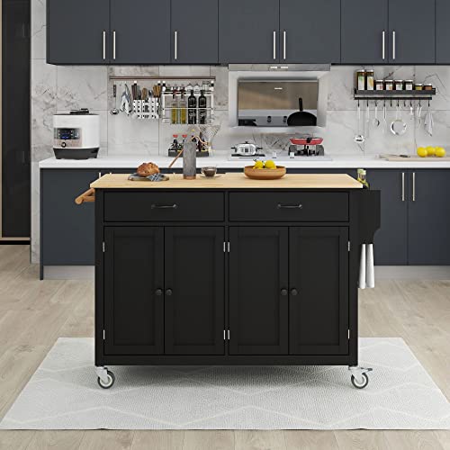 Lumisol Kitchen Island Cart With Storage, Mobile Buffet Cabinet Storage Cart On Wheels, Island Table For Kitchen With Large Storage Cabinets (Black) #TOP1