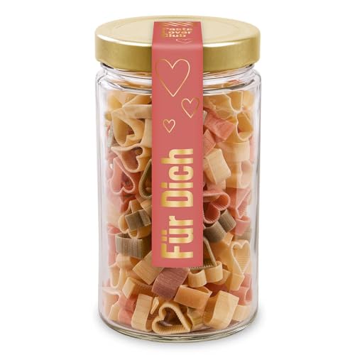Pasta Herzen Für Dich im Geschenkglas (150g) | Herzförmige Nudeln als Geschenk, für romantische Gerichte, besondere Anlässe oder Lieblingsmenschen I Muttertag I Valentinstag I Geburtstag (1)