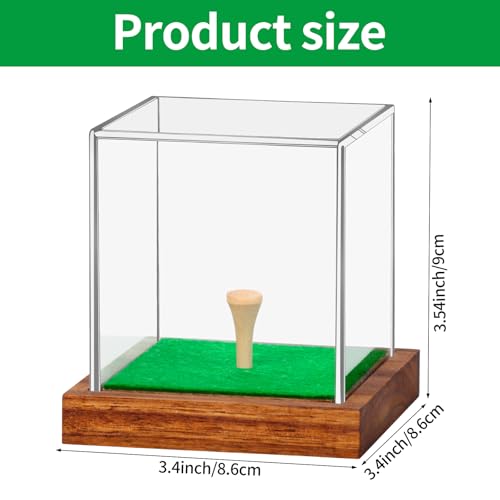 Image of Hooqict Golf Ball Display Case Clear Acrylic Golf Ball Case Display with Wood Base & Tee Ball Holder Stand UV Protected Square Cube Box Single Ball Storage Golfball Collections