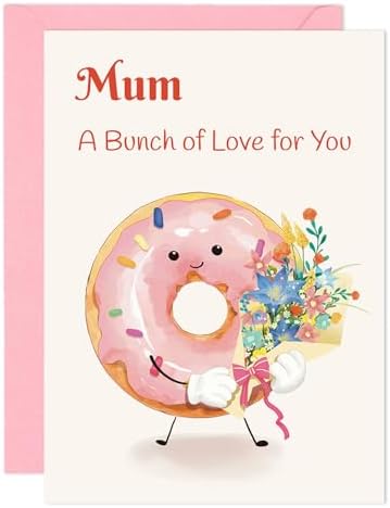 HOMANGA Mothers Day Card for Mom, Mothers Day Gift from Son or Daughter, Cute Donut Flower Design, Heartfelt Happy Mother's Day Greeting Card with Envelope
