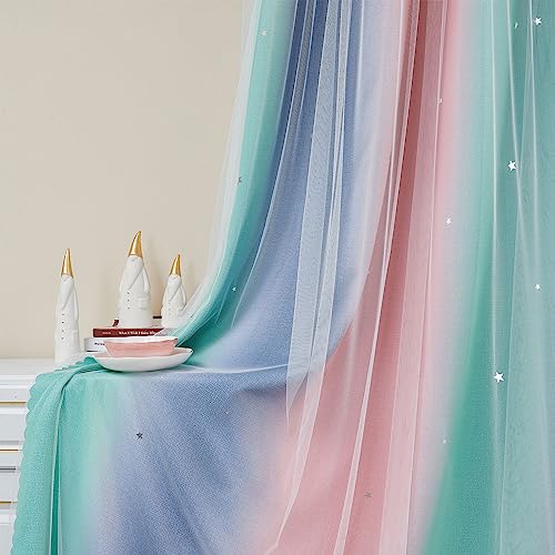 Image of XiDi Curtains for Bedroom Decor, Rainbow Pinkgreen grey52 /45