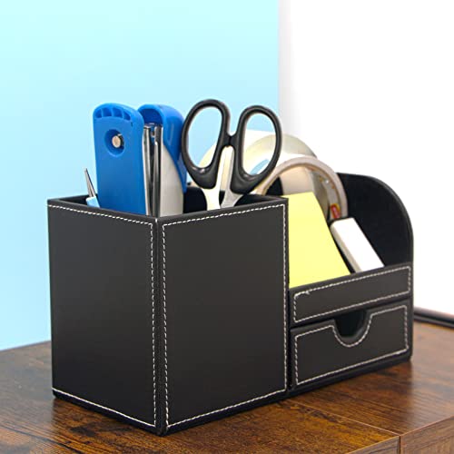 Toocust Leather Office Desk Organizer With Drawer, Multi-Function Office Supplies Desk Organizer,Black Office Desk Accessories For Men,Teacher Desk Organizer For Pen Pencil Holders And Organizers #TOP7