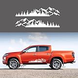 BLAJR (2pcs) Mountain Tree Forest Graphic Car Sticker Waterproof Sunscreen Decorative Side Door Vinyl Decal Accessories for Pickup Truck SUV Off-Road RV Camper Transporter (Glossy White)