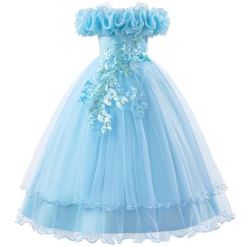 Flower Girl Dresses Lace Embroidery Off The Shoulder Tulle Dress Communion Pageant Wedding Bridesmaid Dance Gown