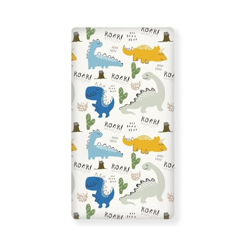 Image of Dinosaur Group Fitted Crib Sheet Cactus and Dinosaur Baby Crib Sheet Fit Standard Crib and Toddler Mattress,Crib Mattress Sheets for Boys Girls 28 inchx52 inch