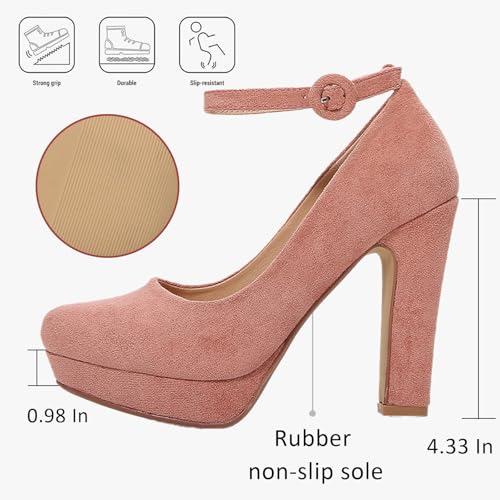 Women's Suede Ankle Strap Platform High Chunky Heel Pumps Fashion Classic Closed Round Toe Comfortable Non-Slip Dress Pumps Super High Heel Prom Party Wedding Shoes3