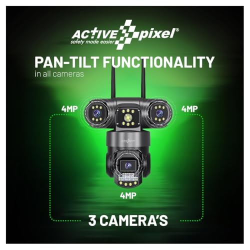 Image of Active Pixel 4mp 3 Screen PTZ Triple 4G Sim Wireless Outdoor Dual Lens CCTV Camera with Three Side View | 360 | Dark Vision | Motion Detection| Siren Alarm| Outdoor