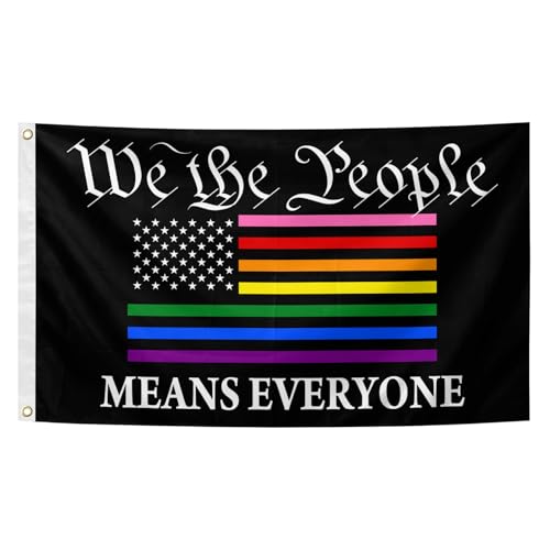 Pride Flag We The People Rainbow Flag 3x5 Ft Gay LGBT Progressive American Banner with Brass Grommets for Indoor Outdoor Garden Yard Decoration