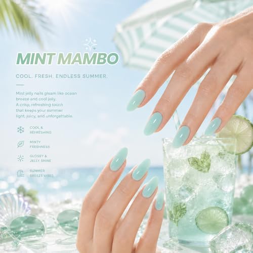 Image of Beetles Mint Green Gel Nail Polish - 15ML Mint Mambo Summer Jelly Gel Nail Polish Sheer Translucent Effect Soak Off UV Nail Art Salon Home DIY Manicure Gift for Women