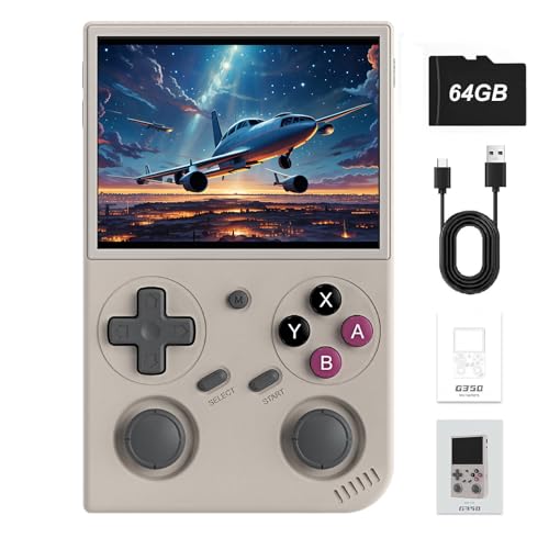 Consola de juegos portátil retro G350 de 3.5 pulgadas, pantalla IPS OCA, 3.5 pulgadas, pantalla IPS OCA, batería de litio de 3200 mAh con tarjeta TF de 64 G y consola de juegos portátil inalámbrica