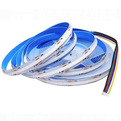 COB RGB CCT LED-remsa, RGB+WW/CW LED-remsa, 840 LED/m, 24 V 5 m, 6 stift, dimbar ljuskedja, 21 W/m, 12 mm bred, flerfärgad IP20, för sovrum, kök, heminredning