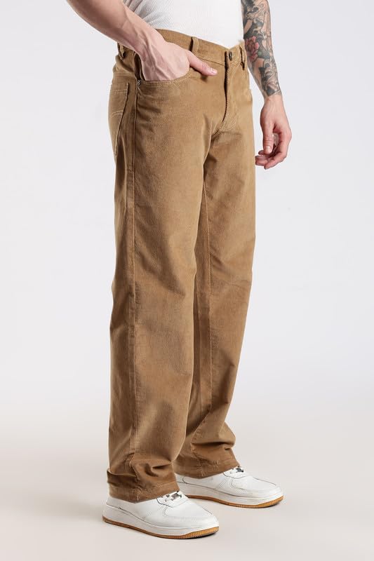 Image of NEVER NEUD Men's Corduroy Trousers | Stylish Straight Fit 4 Pocketed Corduroy Pants for Men | 98% Cotton 2% Elastane | Mid Rise | Comfortable Casual Regular Fit Pants | Button Closure