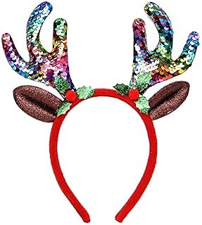 Girls Adults Colourful Rainbow Sequin Headband Reindeer Antlers Christmas Deer Ears Headbopper