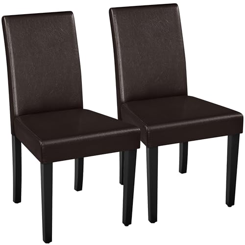 Image of Yaheetech Dining Chairs Set of 2 Faux Leather Modern Dining Room Chairs with Rubberwood Legs and Padded Seat for Kitchen /Living Room /Restaurant, Dark Brown