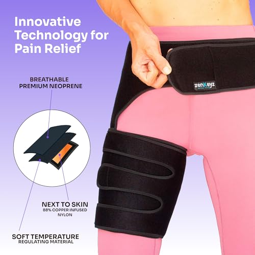 copper compression hip brace sciatica - groin wrap for pain relief thigh compression sleeve - support for hip flexor arthritis for pulled muscles-sciatica nerve brace injury for men and women left