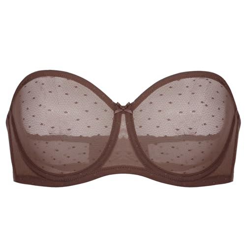 Image of DOBREVA Women's Mesh Strapless Bra Sheer Unlined See Through Underwire Bras Plus Size
