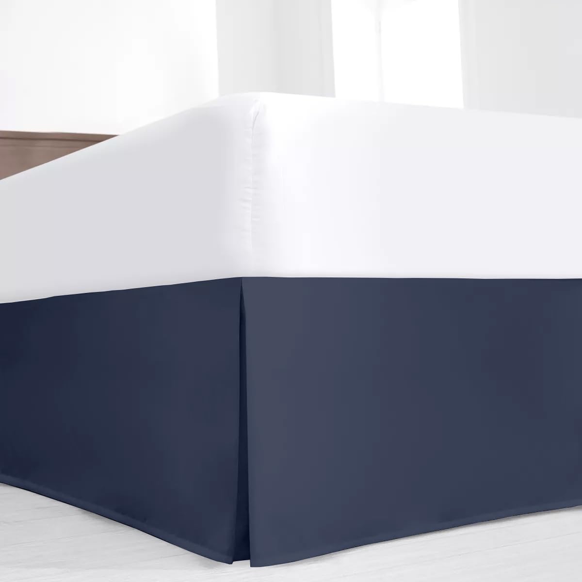 Luxury Pleated Queen Bed Skirt with Split Corners - 16 Inch Tailored Drop Easy Fit - Pleated Dust Ruffle - 100% Microfiber Soft, Wrinkle-Free Box Pleated Bed Skirts (Navy Blue, Queen- 16" Drop)-image-4