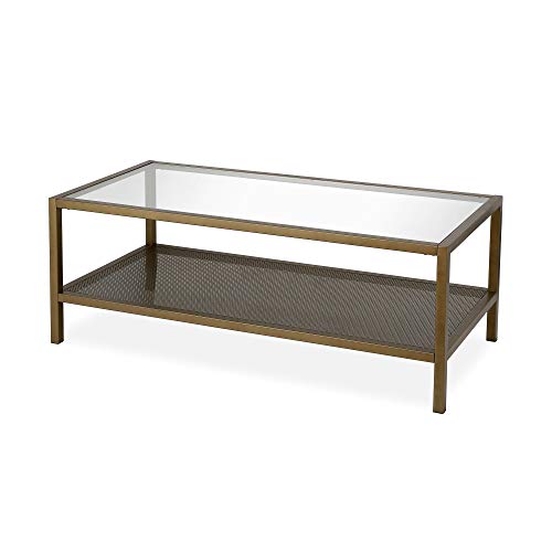 Image of Henn&Hart 45 inch Wide Rectangular Coffee Table in Brass, Modern coffee tables for living room, studio apartment essentials
