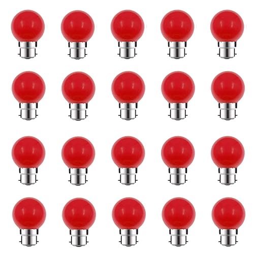 ZFQ 20 Pack B22 Bayonet Colored LED Light Bulbs 2W G45 Golf Ball Mini Globe Bulb Lighting Bulbs,Red for Outdoor Indoor String Patio Garden Party Christmas