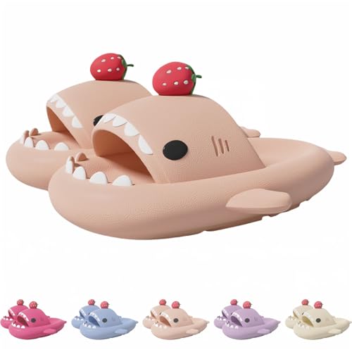 Strawberry Shark Slides for Women & Men, Anti-Slip Beach Pool Shoes, Cute Comfortable Slippers for Shower, Home Sandals with Thick Soft EVA Sole