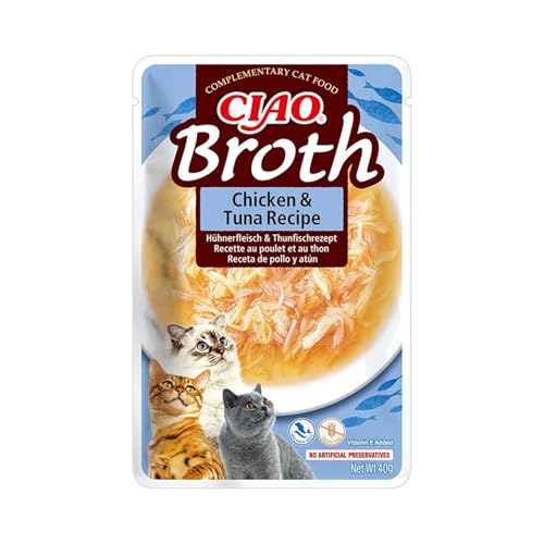 INABA CIAO Brodo di Pollo e Tonno, Cibo Umido per Gatti - Brodo Sano e Gustoso con Straccetti di Pollo - Cibo per Gatti Senza Conservanti o Coloranti Artificiali, Grain-Free - 1 x 40gr