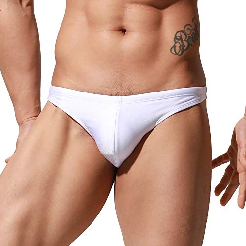 DESMIIT Men's Slim fit Swim Bikini Swimwear Sunbathing Breathable Expose G-Strings Swimsuit White