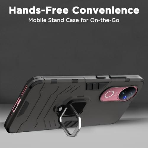 Image of Pikkme Back Cover for iQOO Z10R 5G / Vivo V50 5G / V50e 5G / Vivo T4R 5G | 360 Protection | Ring Holder | Kickstand | Tough Armor Case (Black)