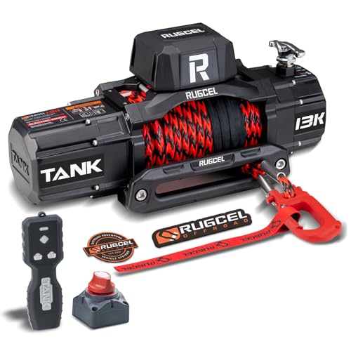 RUGCEL WINCH 13500lb Synthetic Rope Winch 12V Waterproof Electric Winch,2