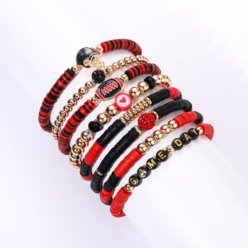 Xocartige Football Game Day Bracelet For Women Stackable Red Black Game Day Heishi Bracelet Clay Beaded Stretch Bracelets Sports Bracelet Football Mom Accessories Jewelry Gifts  thumb #1